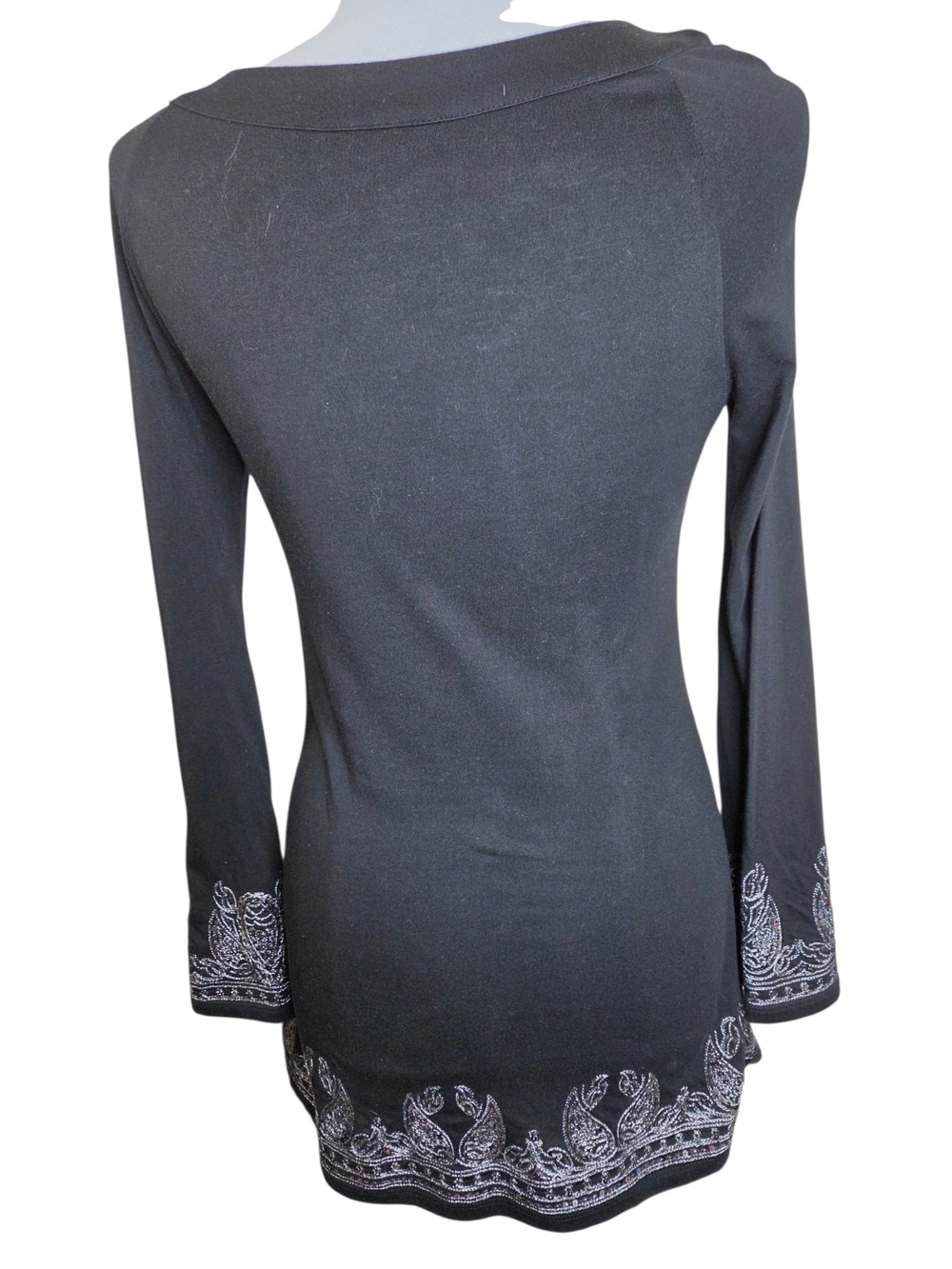 INC International Concepts Black Embroidered Tunic Top | Medium | Metallic V-Nec - Picture 11 of 16